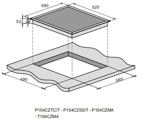 PowerPoint 4 Zone Ceramic Touch Control Hob with Stainless Steel Surround P154CZSS/T