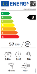 Hoover H-WASH 300 Lite 9KG 1400RPM Freestanding Washing Machine - Black | H3W492DABB4/1-80