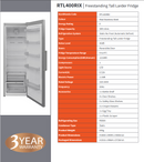 Nordmende 60cm Freestanding 186cm Tall Larder Fridge Stainless Steel RTL400IX