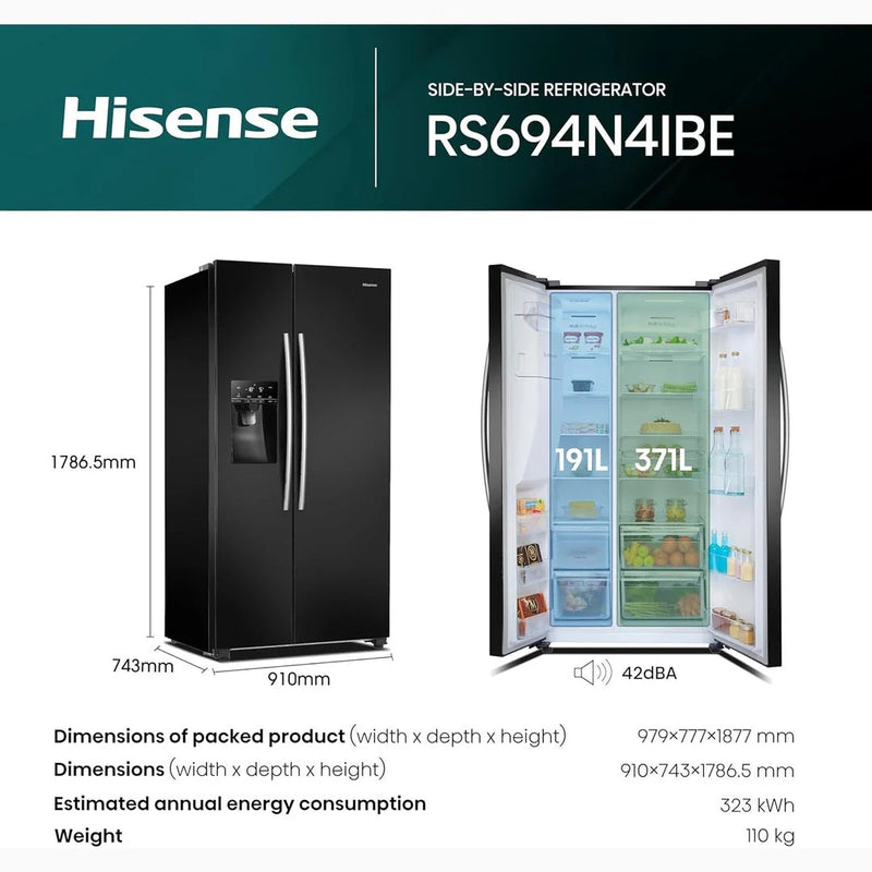 Hisense Freestanding Side by Side Fridge Freezer | RS694N4IBE