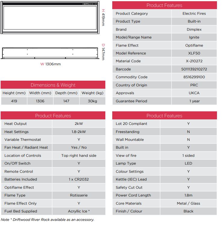 Dimplex Ignite XLF 50 50" Inset Fire