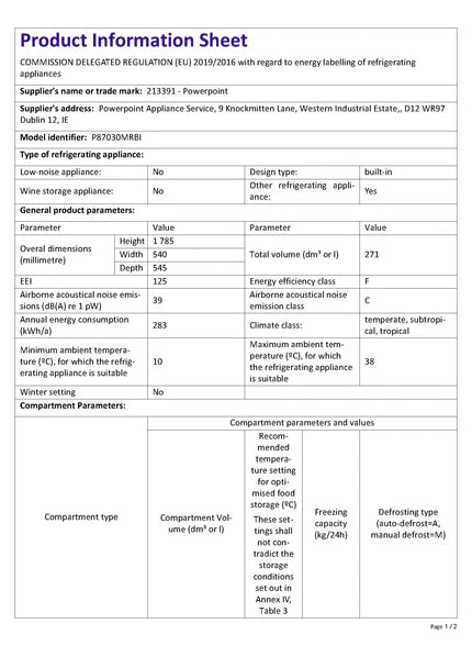 Powerpoint 70/30 Built In Fridge Freezer P87030MRBI